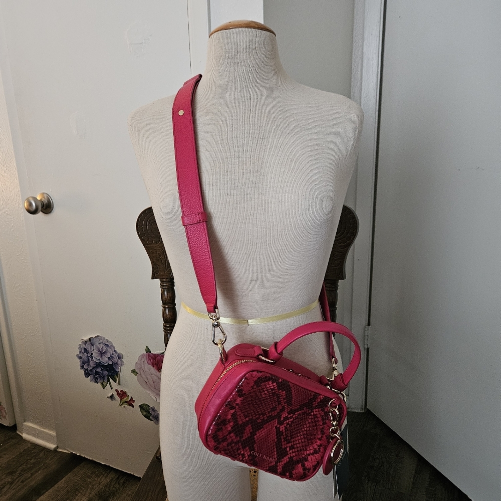 COLE HAAN Genuine Mini Berry Snake Leather Crossbody Women MINT $278